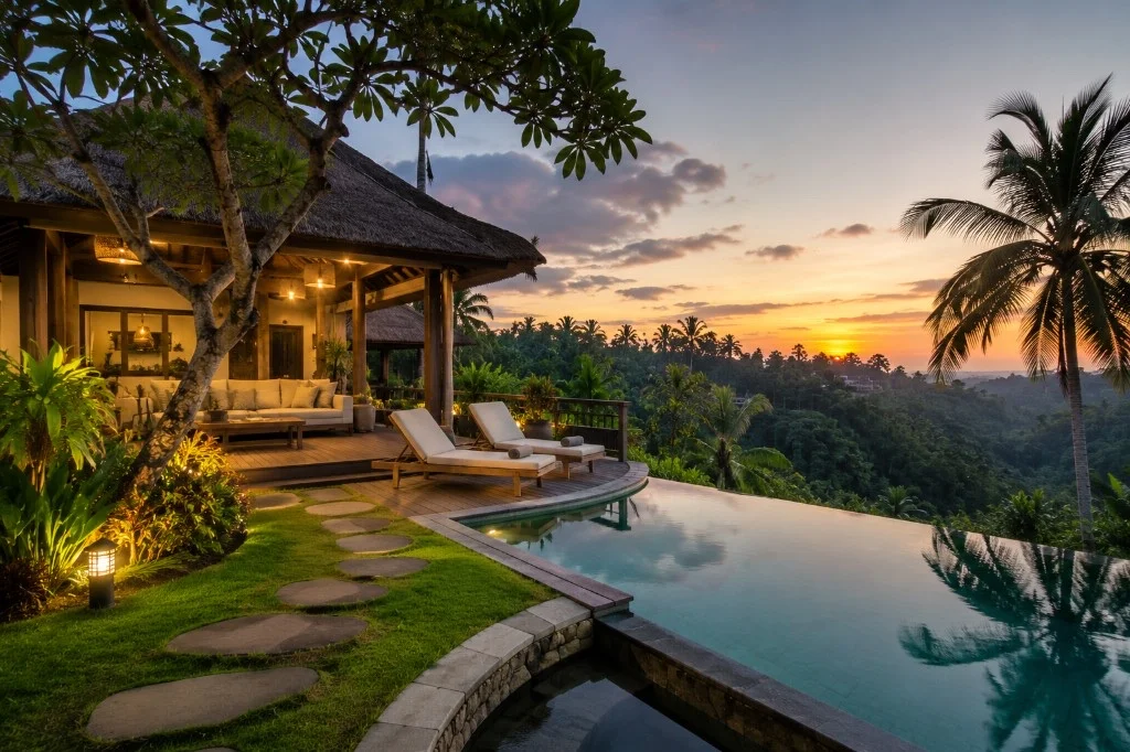 Villa tropis dengan kolam renang, batu alam, dan lanskap premium — CV Danawa Indra Mitra Sentosa